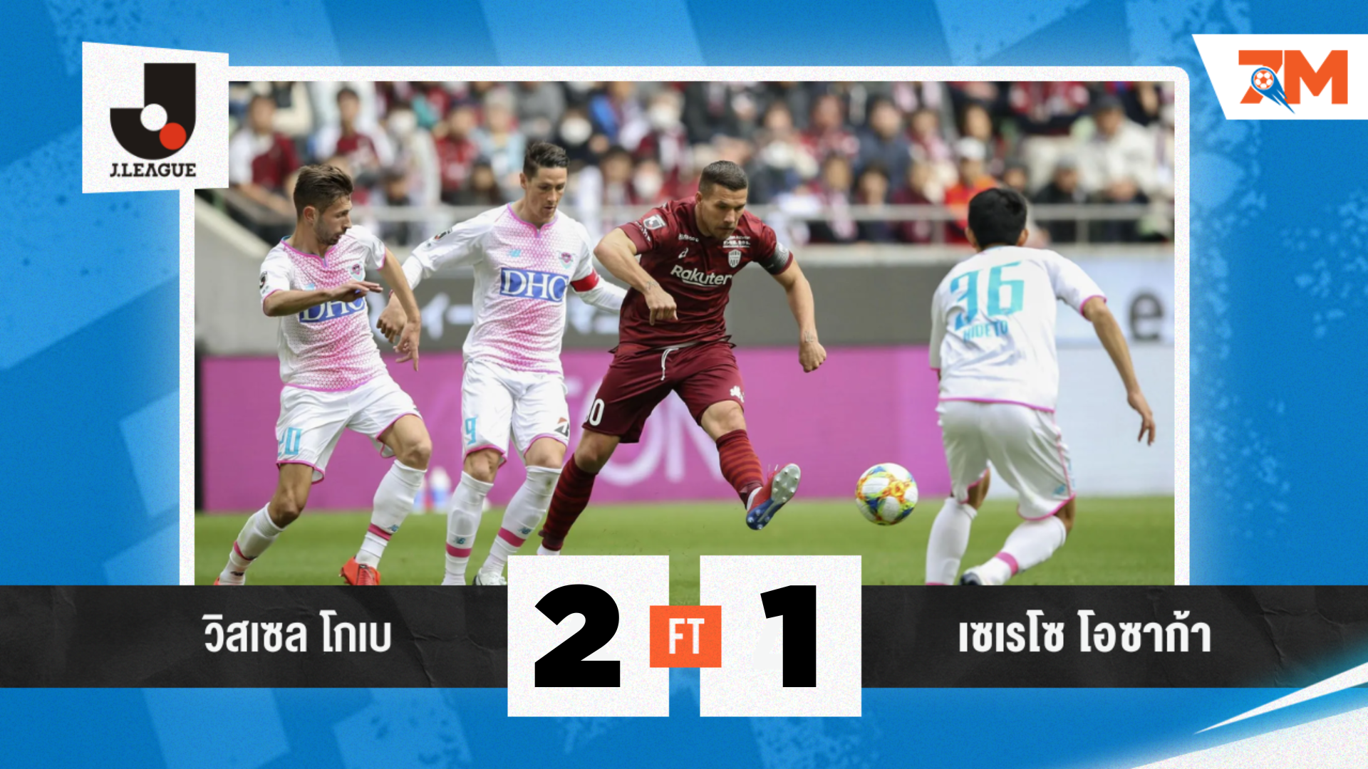 ผลบอลวันี้ วิสเซล โกเบ เปิดบ้านเฉือน เซเรโซ โอซาก้า 2-1