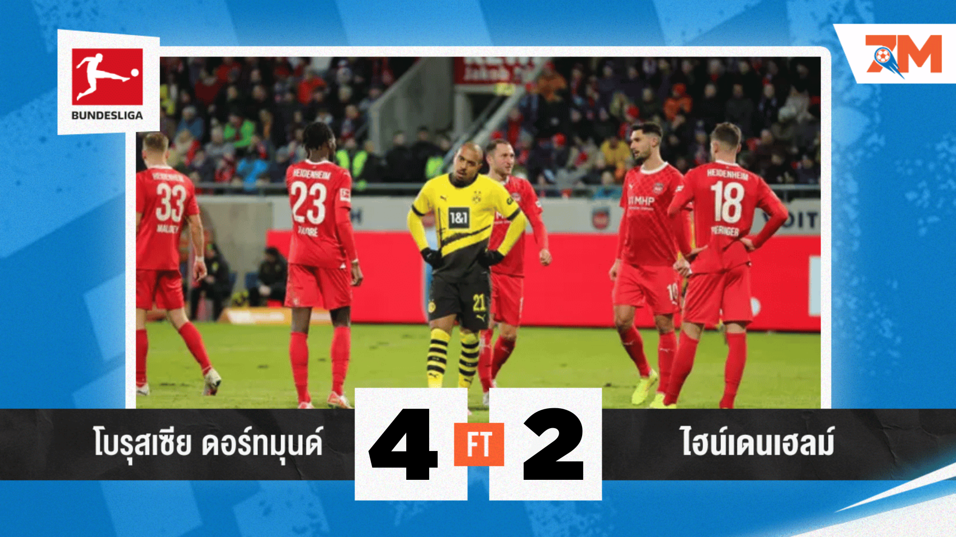 ผลบอลวันนี้ โบรุสเซีย ดอร์ทมุนด์ ฟอร์มแรง 4-2 ไฮน์เดนเฮลม์
