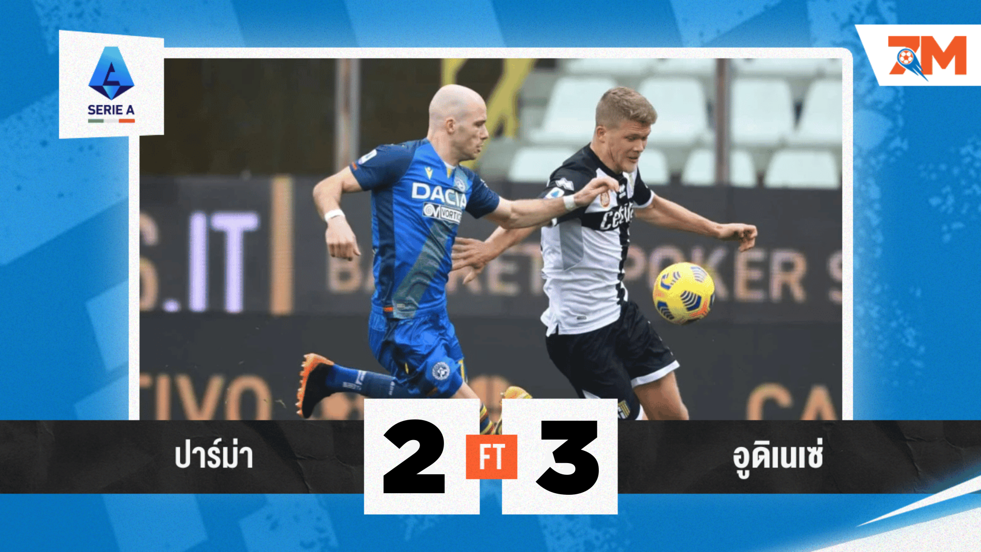 ผลบอลวันนี้ อูดิเนเซ่ ไล่แซงเดือด ปาร์ม่า 3-2