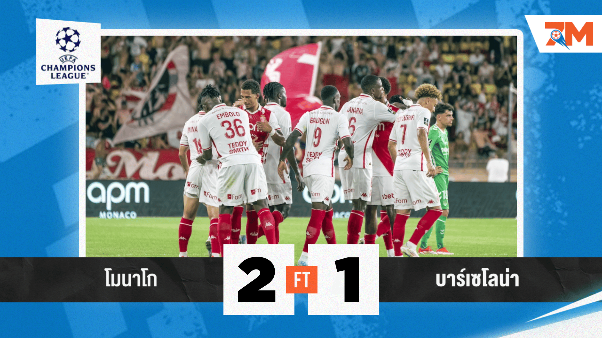 ผลบอล บาร์เซโลน่า บุกแพ้ โมนาโก 1-2 นัดแรกชปล.