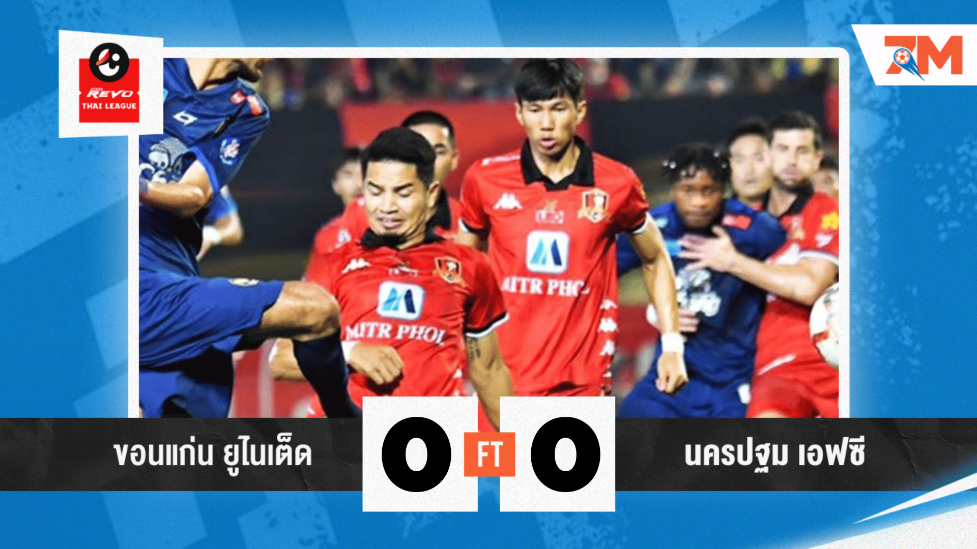 ผลบอลวันนี้ ขอนแก่น ยูไนเต็ด พบ นครปฐม เอฟซี เจาะกันไม่เข้า ไร้สกอร์