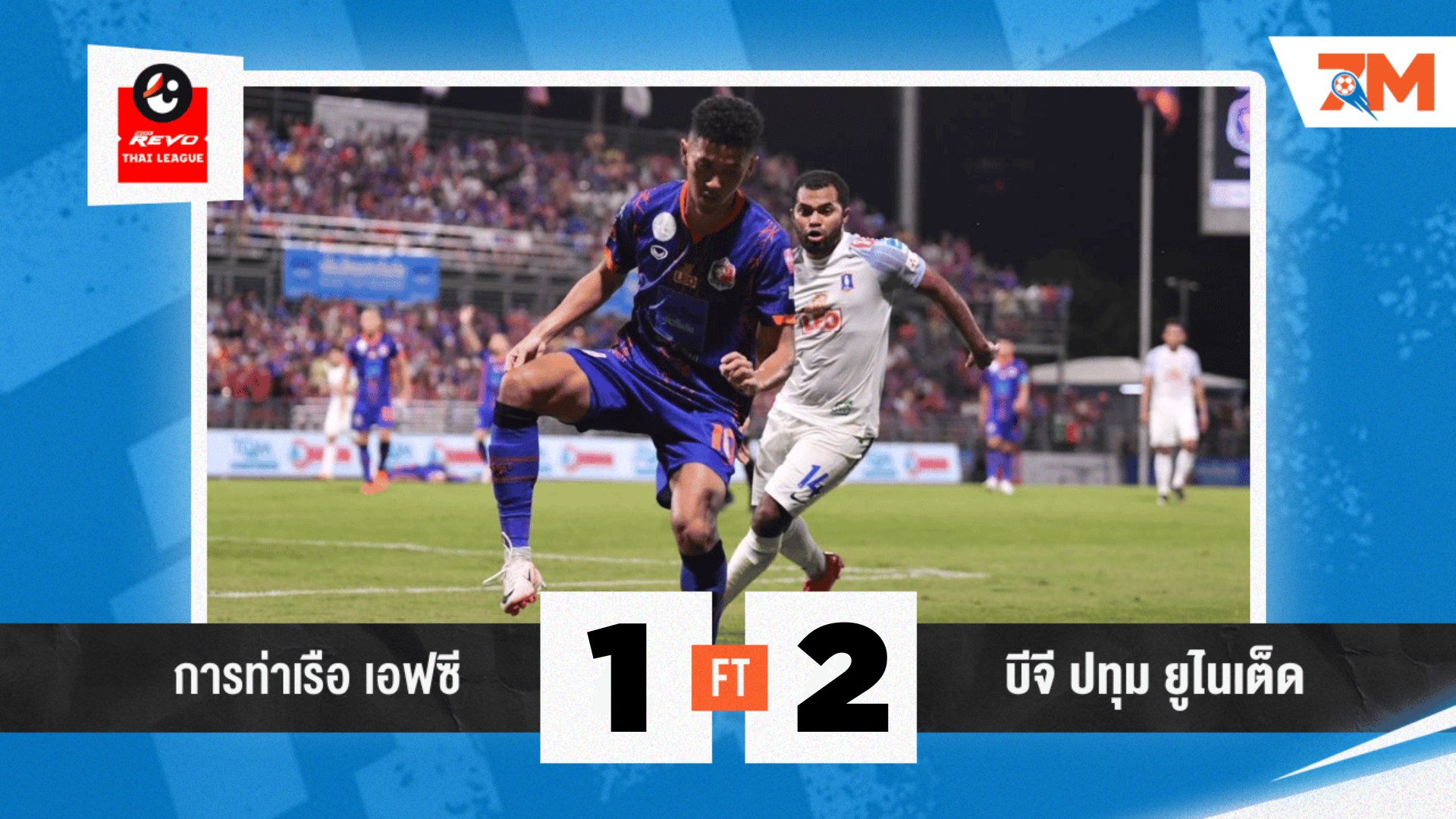 ผลบอลวันนี้ การท่าเรือ เอฟซี พ่าย บีจี ปทุม 1-2