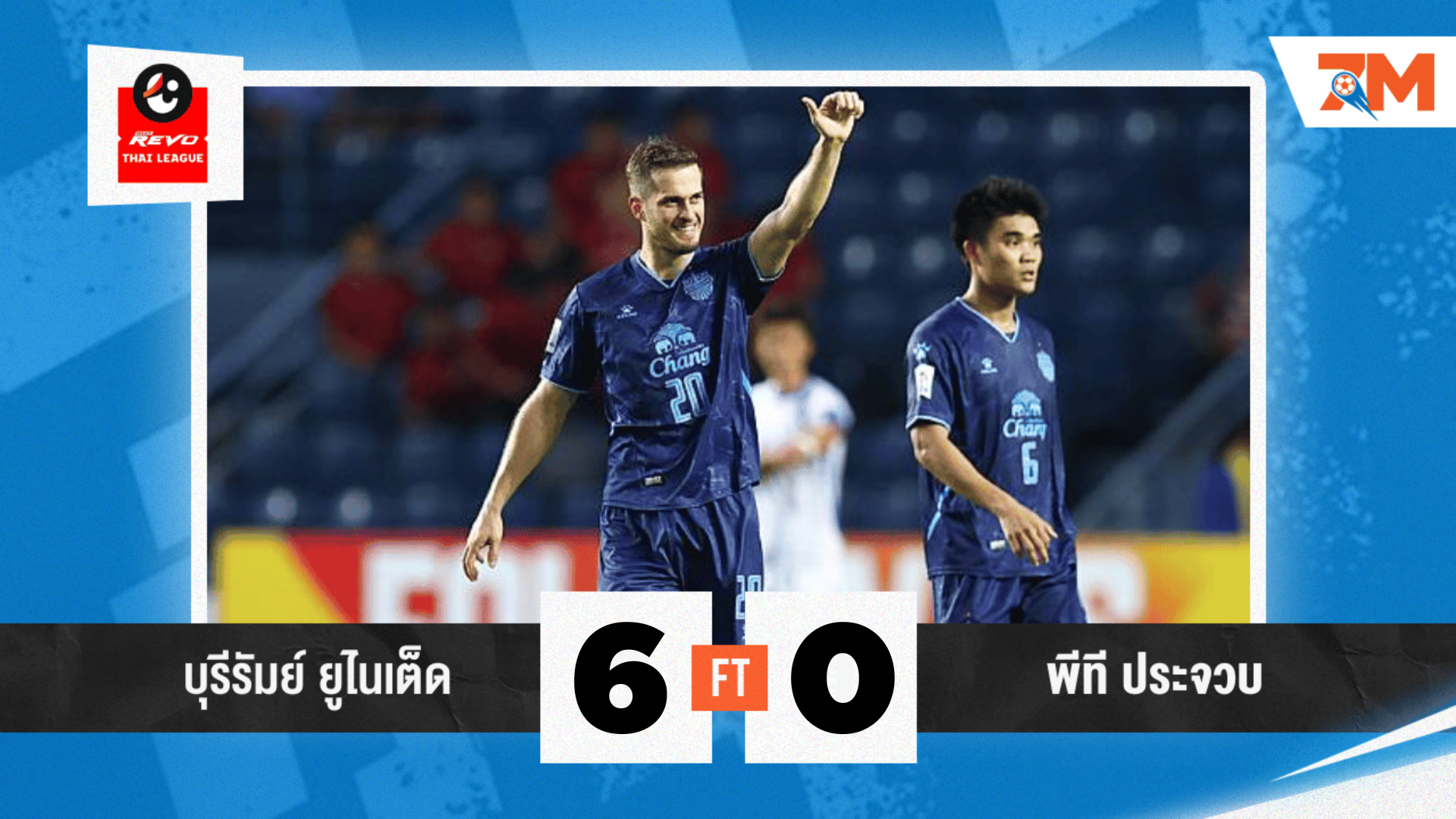 ผลบอลวันนี้ บุรีรัมย์ ยูไนเต็ด โชว์ฟอร์มโหดถล่ม พีที ประจวบ 6-0