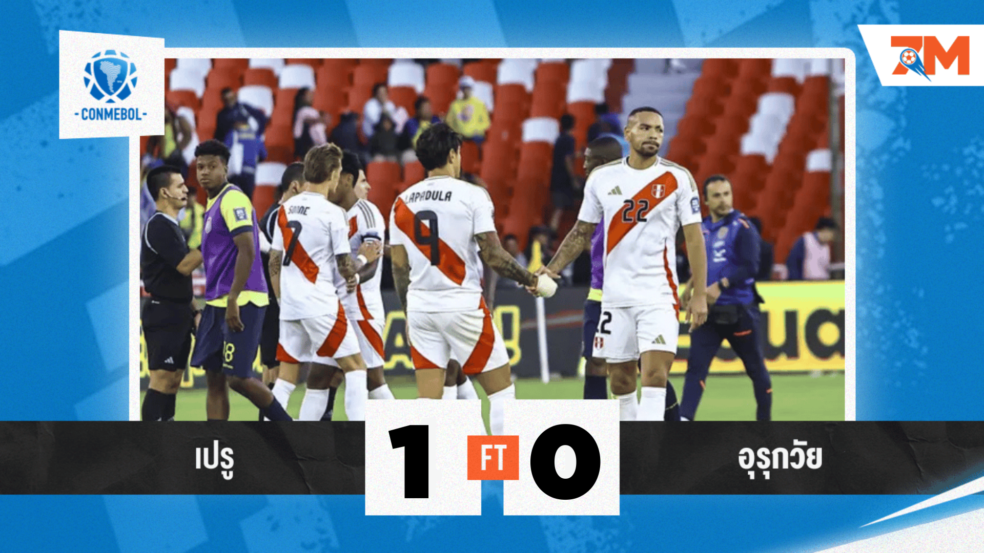 ผลบอลวันนี้ เปรู เฉือนชนะ อุรุกวัย ช่วงท้ายเกม 1-0