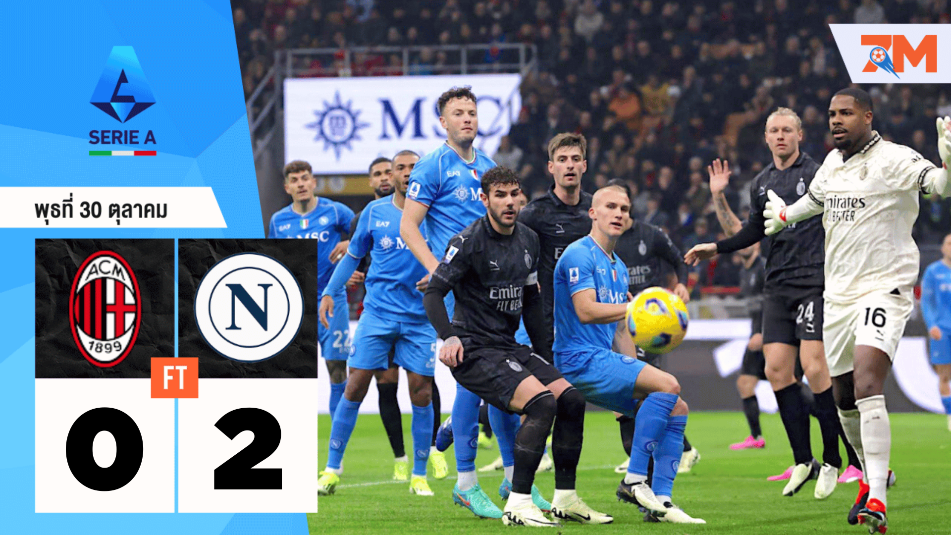 ผลบอลวันนี้ นาโปลี เฉือนชนะ เอซี มิลาน 2-0