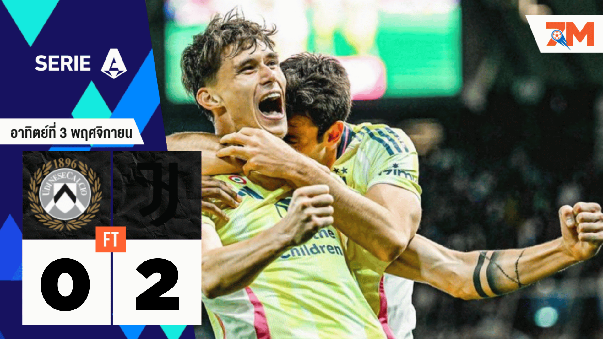 ผลบอลวันนี้ ยูเวนตุส คืนฟอร์มอัด อูดิเนเซ่ 2-0