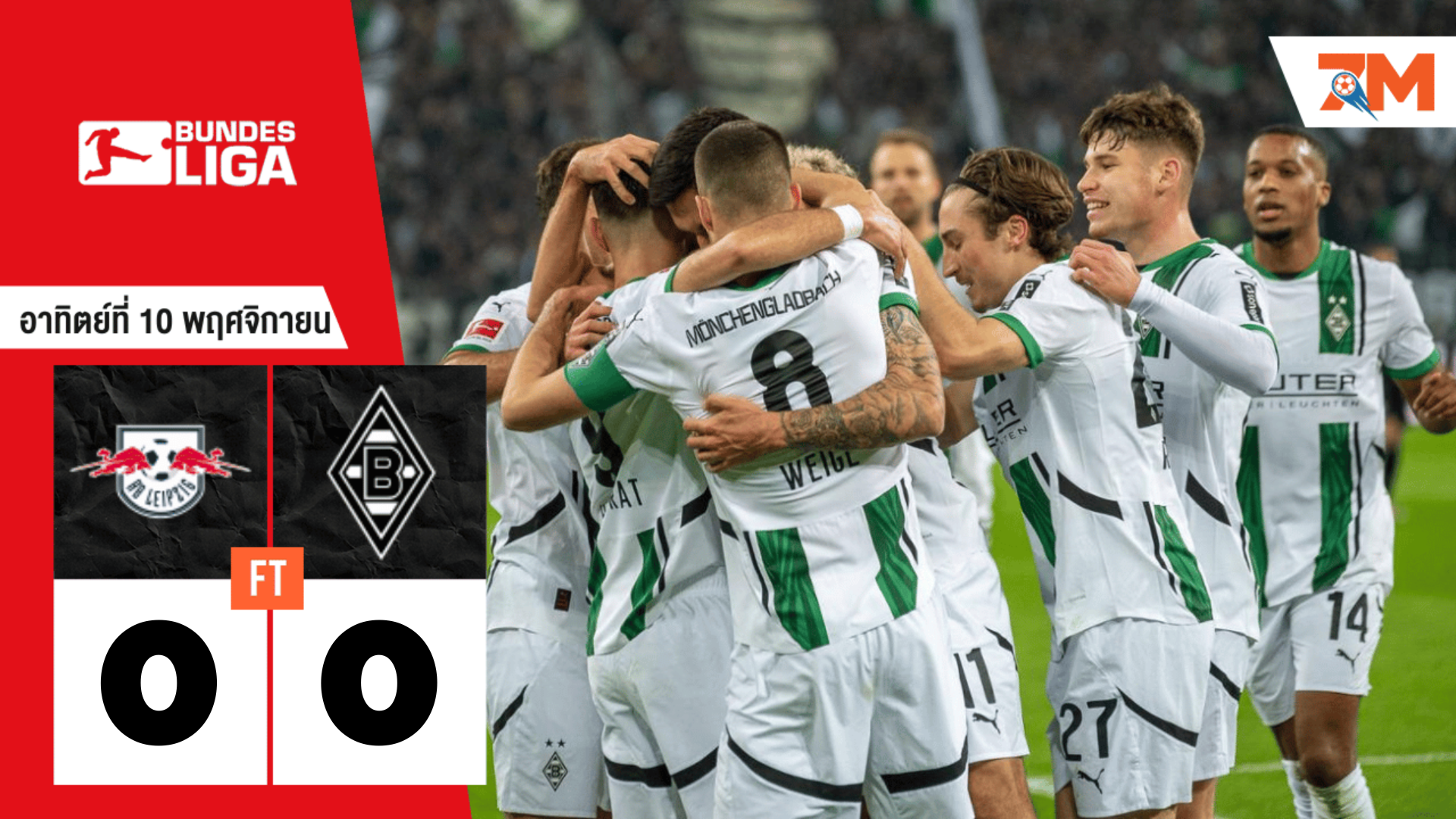 ผลบอลวันนี้ แอร์เบ ไลป์ซิก เสมอ โบรุสเซีย มึนเช่นกลัดบัค 0-0