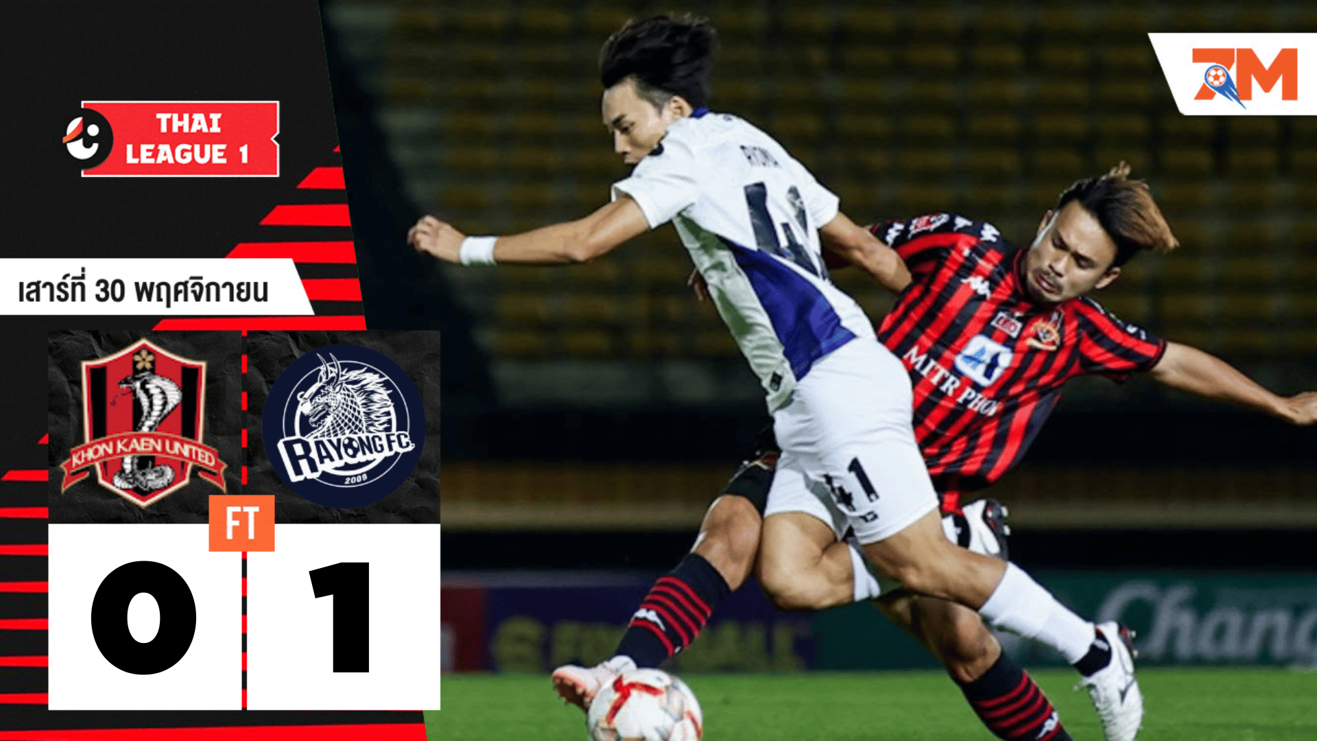 ผลบอลวันนี้ ระยอง เอฟซี ชนะเหนือ ขอนแก่น ยูไนเต็ด 1-0