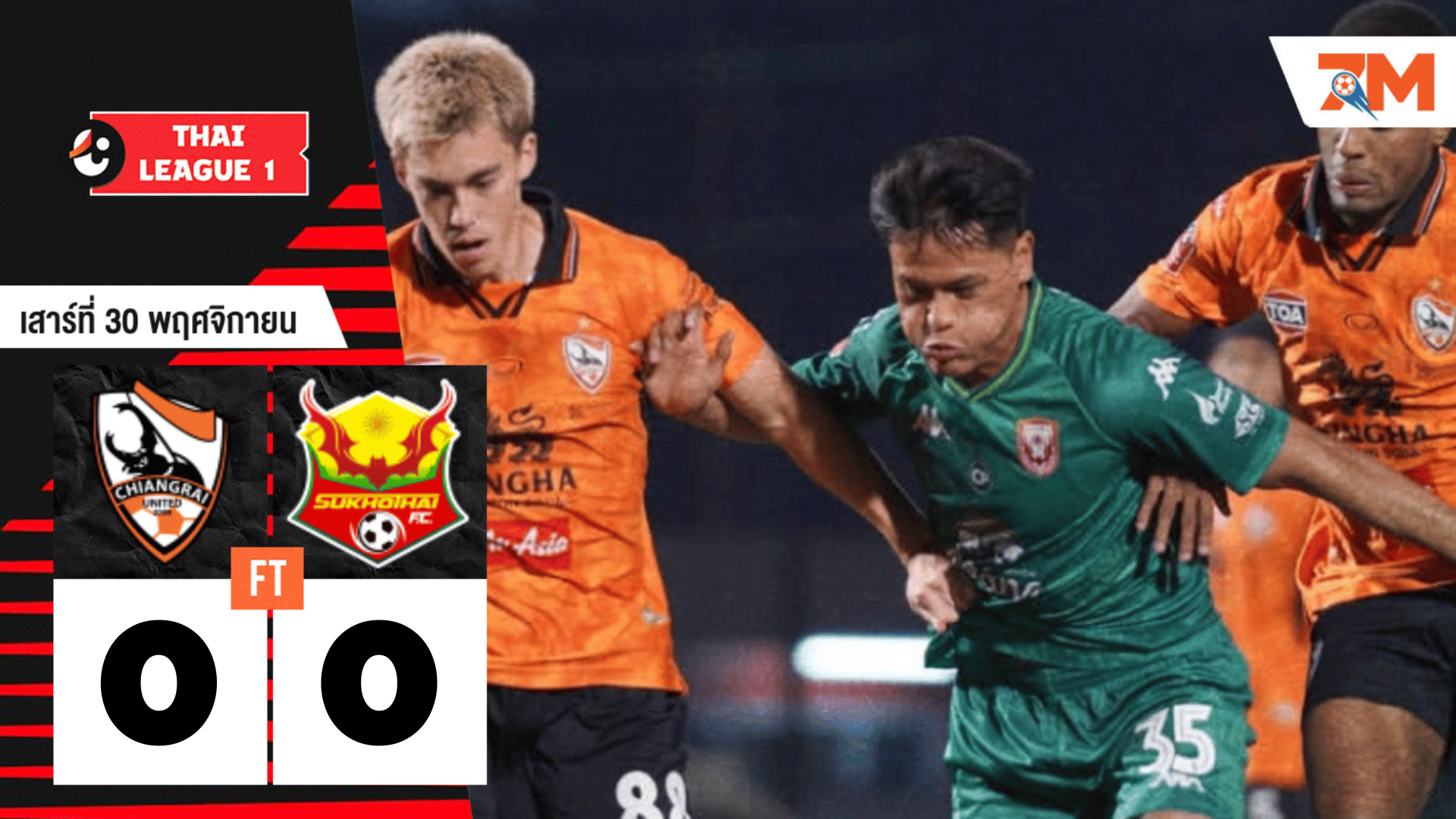 ผลบอลวันนี้ เชียงราย ยูไนเต็ด เสมอ สุโขทัย เอฟซี 0-0