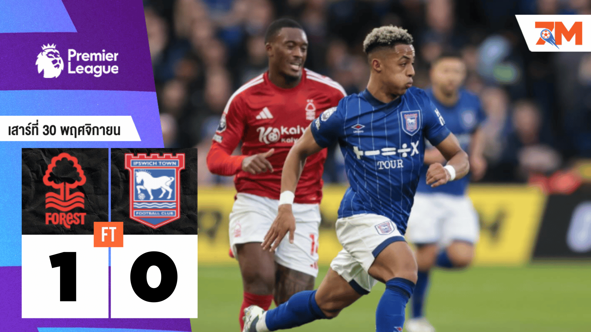 ผลบอลวันนี้ น็อตติ้งแฮม ฟอเรสต์ ชนะ อิปสวิช ทาวน์ 1-0