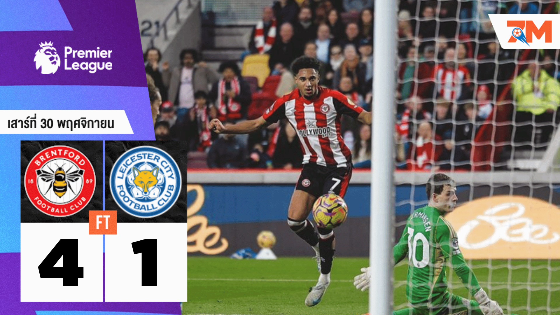 ผลบอลวันนี้ เบรนท์ฟอร์ด คว้าชัยชนะเหนือ เลสเตอร์ ซิตี้ 4-1