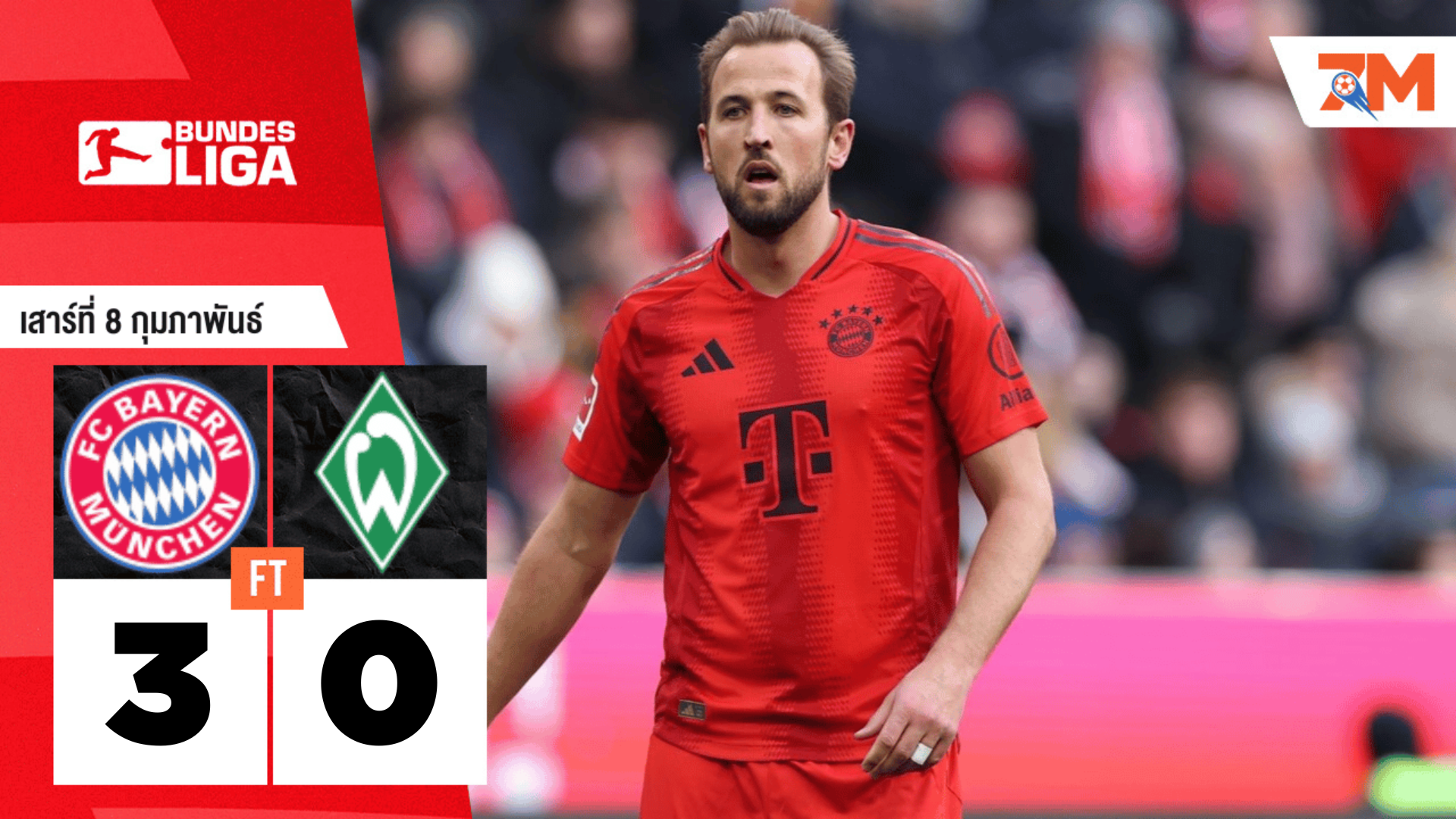 ผลบอลวันนี้ แฮร์รี่ เคน เหมาสอง! บาเยิร์น มิวนิค เปิดรังถล่ม แวร์เดอร์ เบรเมน 3-0