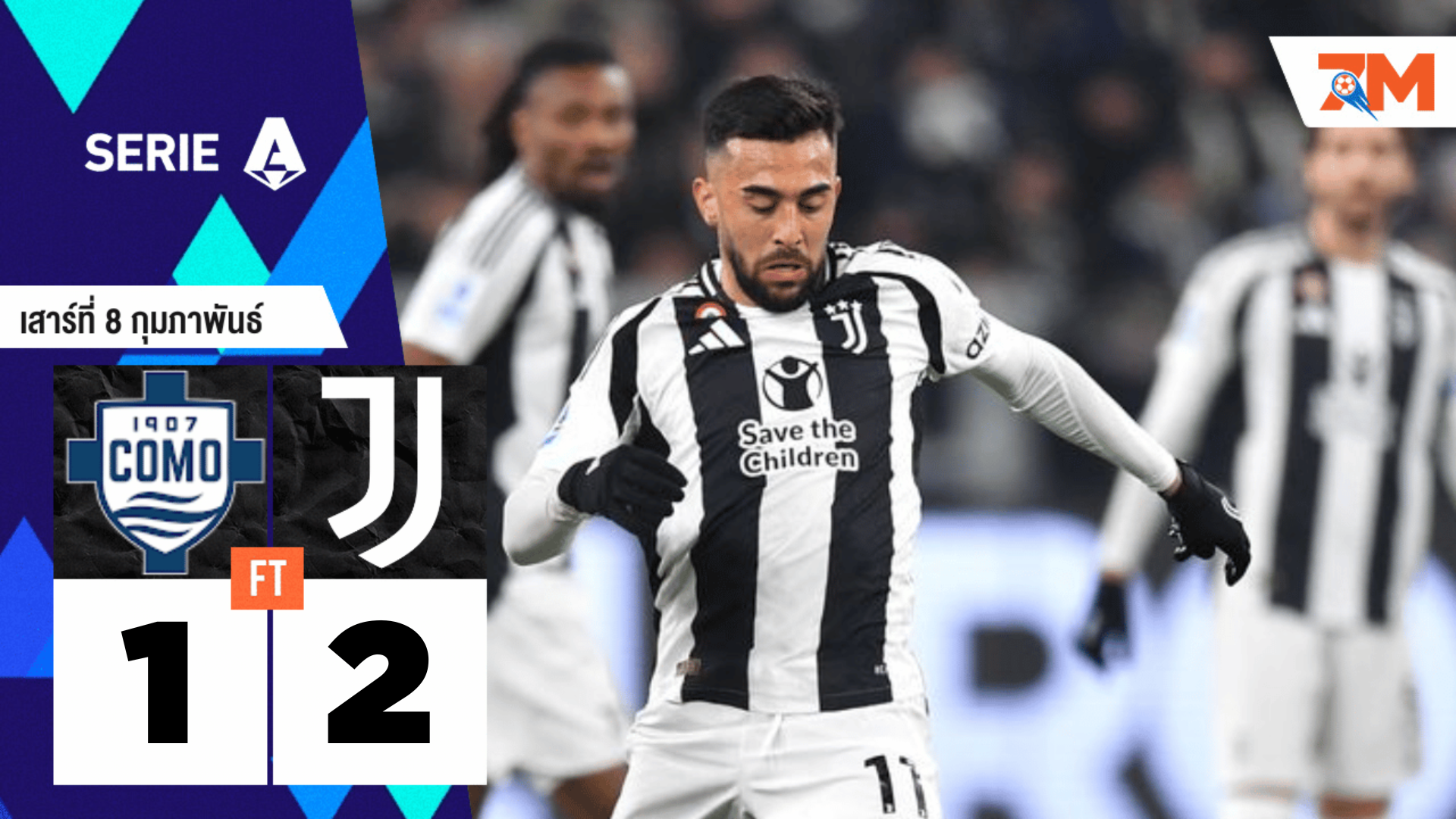 ผลบอลวันนี้ ยูเวนตุส เฉือนชนะ โคโม สุดมันส์ 2-1 แม้โดนตีเสมอช่วงทดเจ็บครึ่งแรก