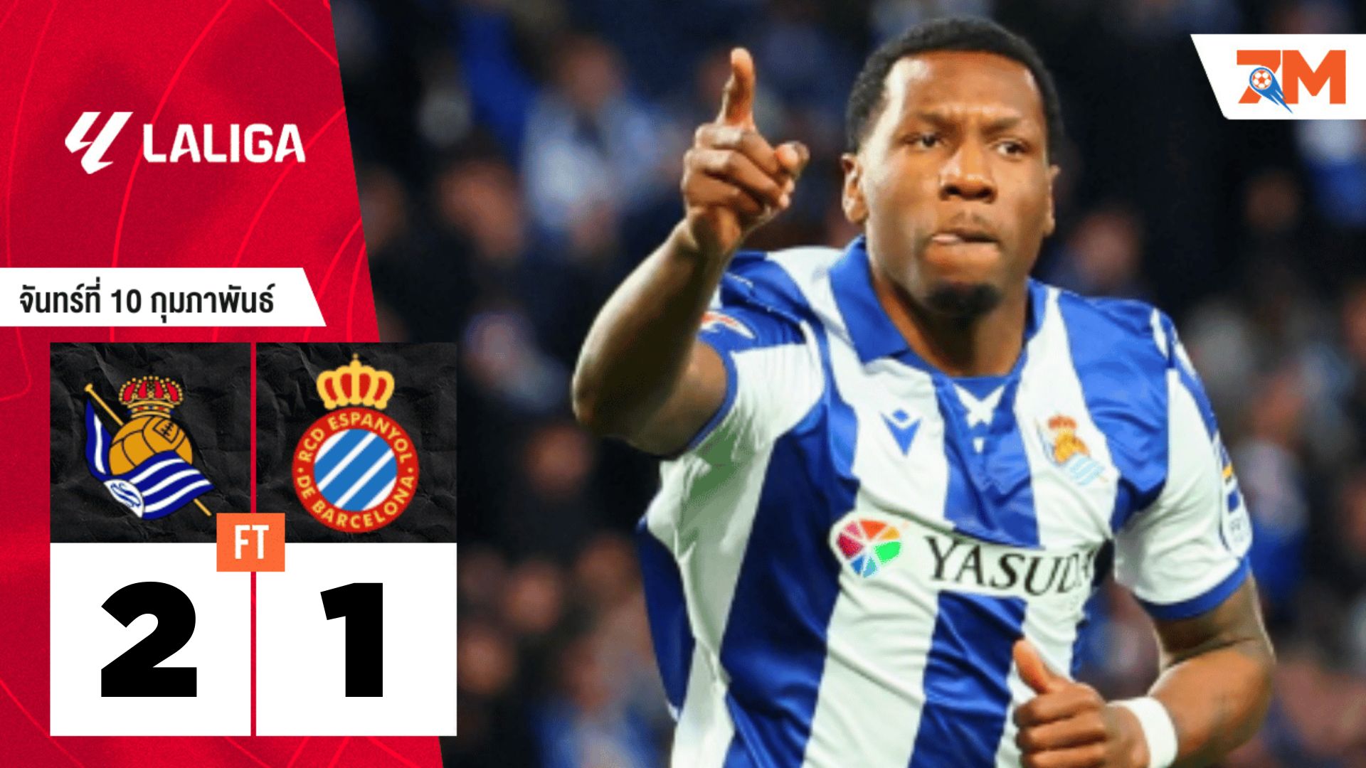 ผลบอลวันนี้ เรอัล โซเซียดาด เบียดชนะ เอสปันญ่อล 2-1