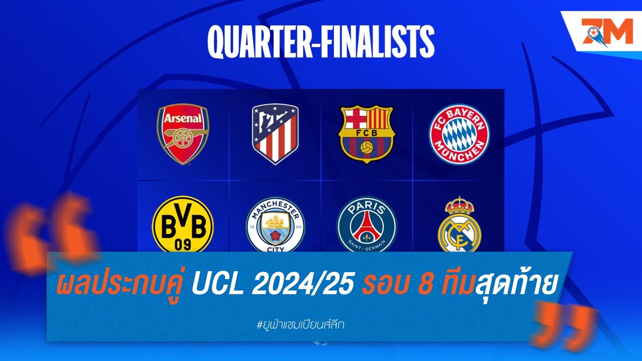 ผลประกบคู่ รอบ 8 ทีม ยูฟ่า แชมเปี้ยนส์ ลีก 2024/25