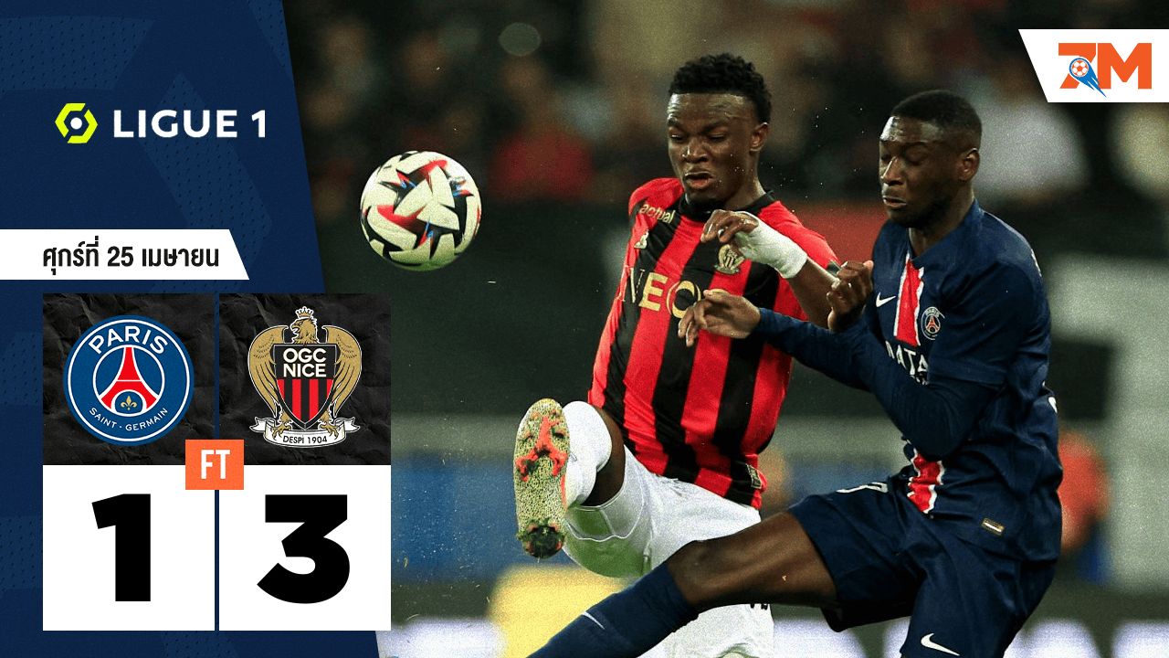 ผลบอลวันนี้ นีซ เอาชนะ ปารีส แซงต์ แชร์กแมง 3-1