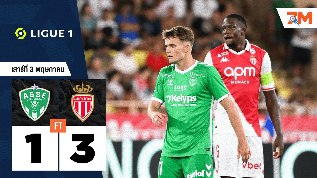ผลบอลวันนี้ โมนาโก บุกชนะ แซงต์ เอเตียน ถึงถิ่น 3-1