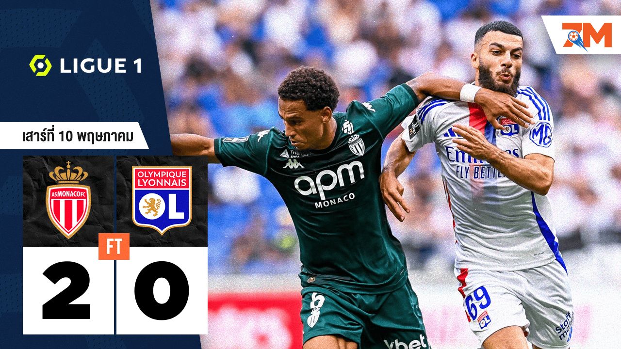ผลบอลวันนี้ โมนาโก เปิดบ้านถล่ม โอลิมปิก ลียง 2-0