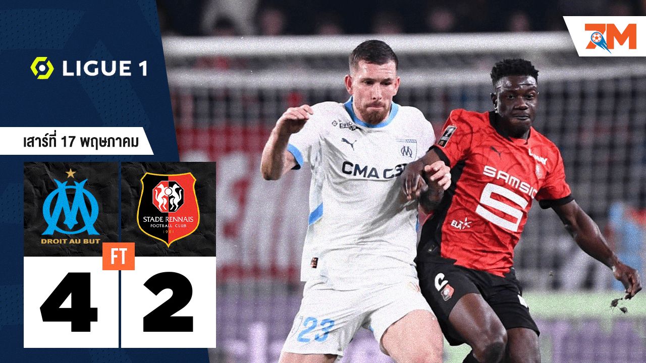 ผลบอลวันนี้ โอลิมปิก มาร์กเซย เปิดบ้านทุบ แรนส์ 4-2