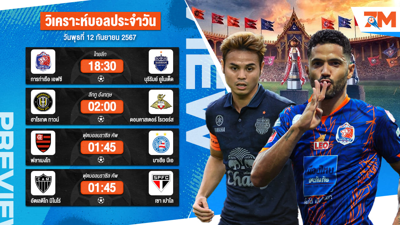 วิเคราะห์บอล เจาะลึกทุกคู่เด็ด วิเคราะห์บอลสดวันพฤหัสที่ 12 กันยายน 2567 | ball7m