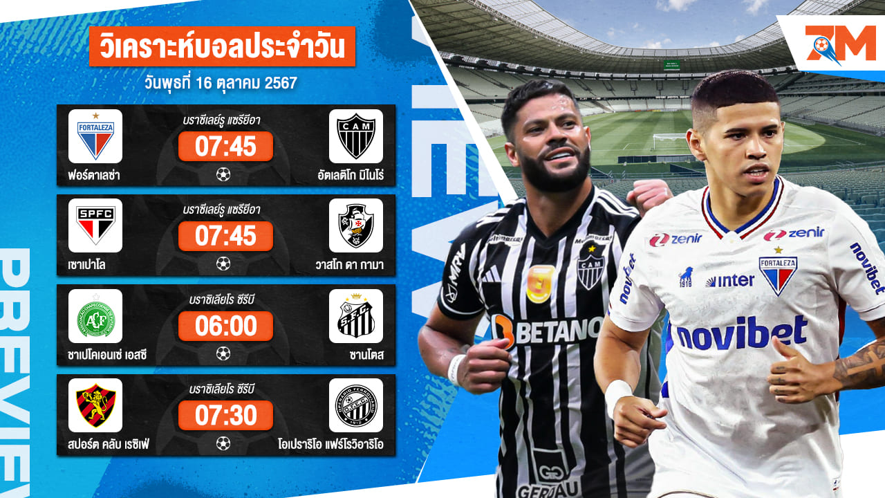 วิเคราะห์บอล เจาะลึกทุกคู่เด็ด วิเคราะห์บอลสดวันพุธที่ 16 ตุลาคม 2567 | ball7m