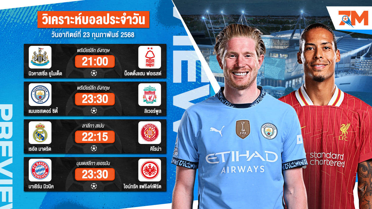 วิเคราะห์บอลวันนี้ ทีเด็ดบอล วันอาทิตย์ที่ 23 กุมภาพันธ์ 2568 By Ball7m