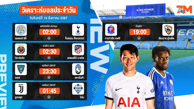 วิเคราะห์บอลวันนี้ ทีเด็ดบอล วันจันทร์ 19 สิงหาคม 2567 By Ball7M