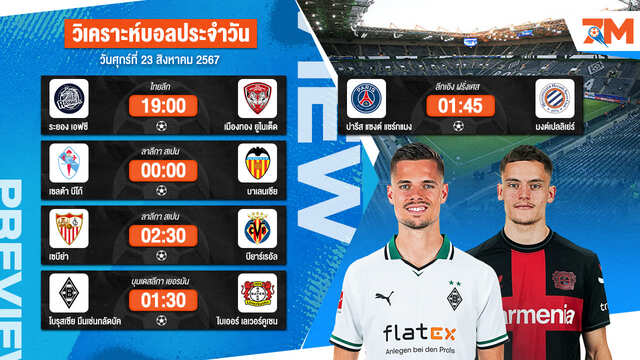 วิเคราะห์บอลวันนี้ ทีเด็ดบอล วันศุกร์ที่ 23 สิงหาคม 2567 By Ball7M