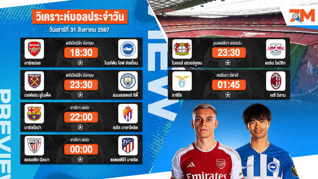 บอลมันส์วันเสาร์! เจาะลึกทุกคู่เด็ด วิเคราะห์บอลสด 31 ส.ค. 67 | ball7m