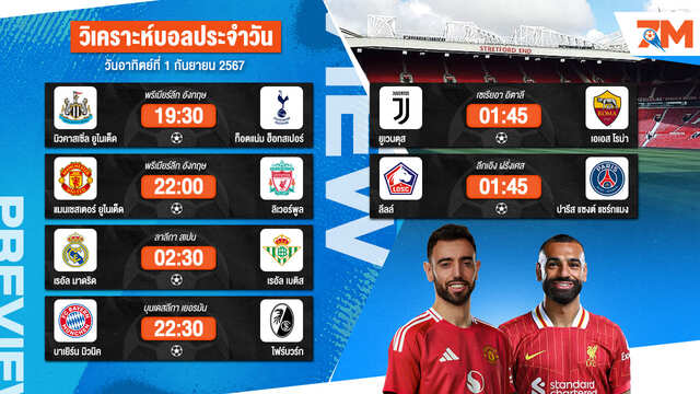 บอลมันส์วันอาทิตย์! เจาะลึกทุกคู่เด็ด วิเคราะห์บอลสด 1 กันยายน 67 | ball7m