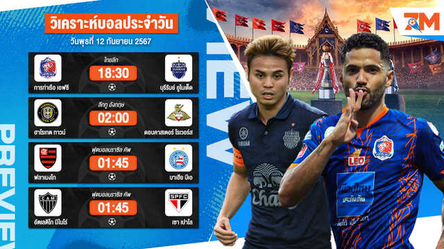 วิเคราะห์บอล เจาะลึกทุกคู่เด็ด วิเคราะห์บอลสดวันพฤหัสที่ 12 กันยายน 2567 | ball7m
