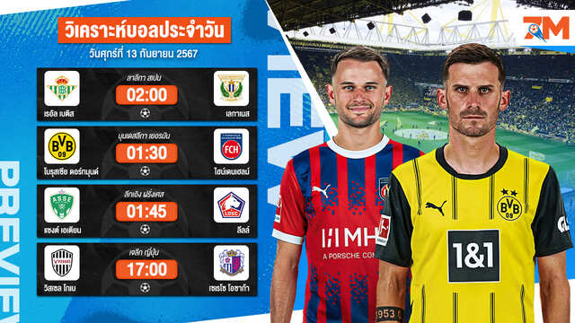 วิเคราะห์บอล เจาะลึกทุกคู่เด็ด วิเคราะห์บอลสดวันศุกร์ที่ 13 กันยายน 2567 | ball7m