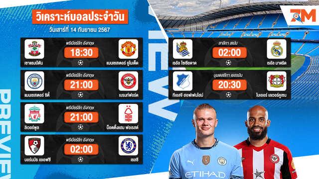 วิเคราะห์บอล เจาะลึกทุกคู่เด็ด วิเคราะห์บอลสดวันเสาร์ที่ 14 กันยายน 2567 | ball7m