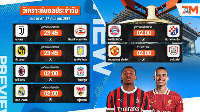 วิเคราะห์บอล เจาะลึกทุกคู่เด็ด วิเคราะห์บอลสดวันอังคารที่ 17 กันยายน 2567 | ball7m