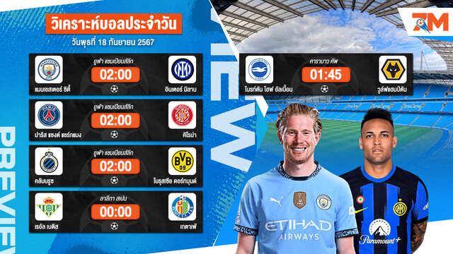 วิเคราะห์บอล เจาะลึกทุกคู่เด็ด วิเคราะห์บอลสดวันพุธที่ 18 กันยายน 2567 | ball7m