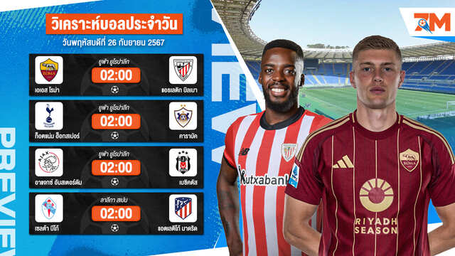 วิเคราะห์บอล เจาะลึกทุกคู่เด็ด วิเคราะห์บอลสดวันพฤหัสบดีที่ 26 กันยายน 2567 | ball7m