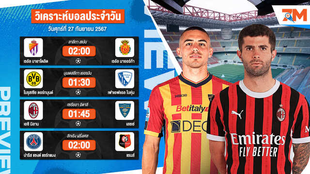 วิเคราะห์บอล เจาะลึกทุกคู่เด็ด วิเคราะห์บอลสดวันศุกร์ที่ 27 กันยายน 2567 | ball7m