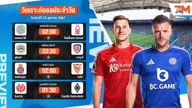 วิเคราะห์บอล เจาะลึกทุกคู่เด็ด วิเคราะห์บอลสดวันศุกร์ที่ 25 ตุลาคม 2567 | ball7m