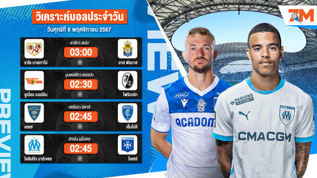 วิเคราะห์บอล เจาะลึกทุกคู่เด็ด วิเคราะห์บอลสดวันศุกร์ที่ 8 พฤศจิกายน 2567 | ball7m